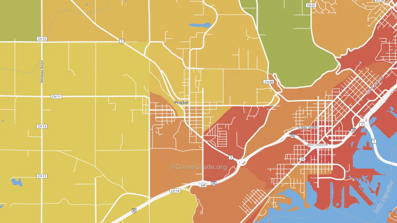 Bayview Heights, Proctor, MN Map of Burglary Rates