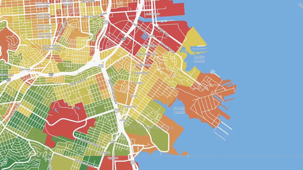 Bayview, San Francisco, CA Map of Burglary Rates