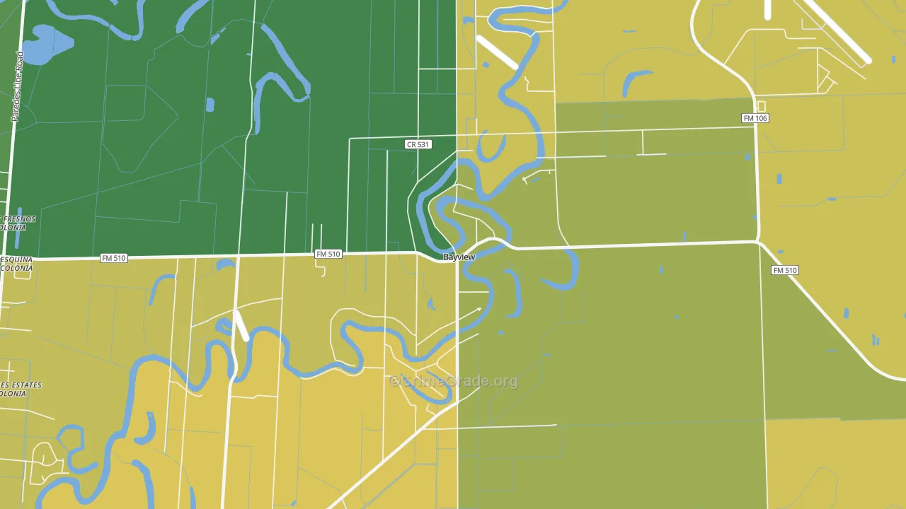 Bayview, TX Map of Burglary Rates