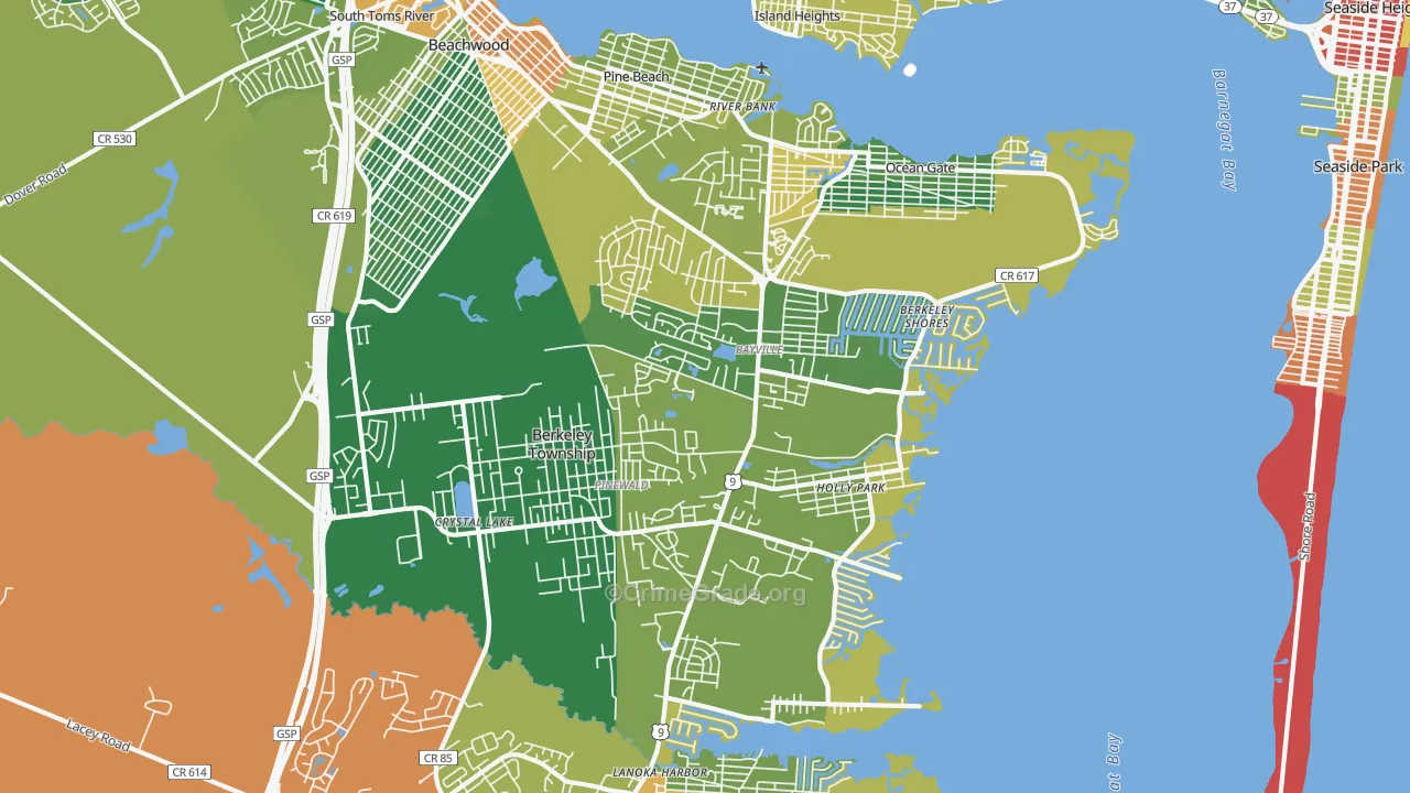 Bayville, NJ Map of Burglary Rates