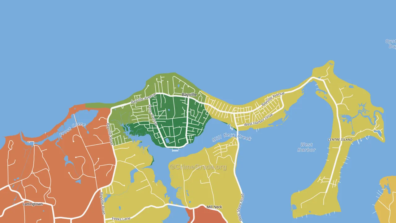 Bayville, NY Map of Burglary Rates