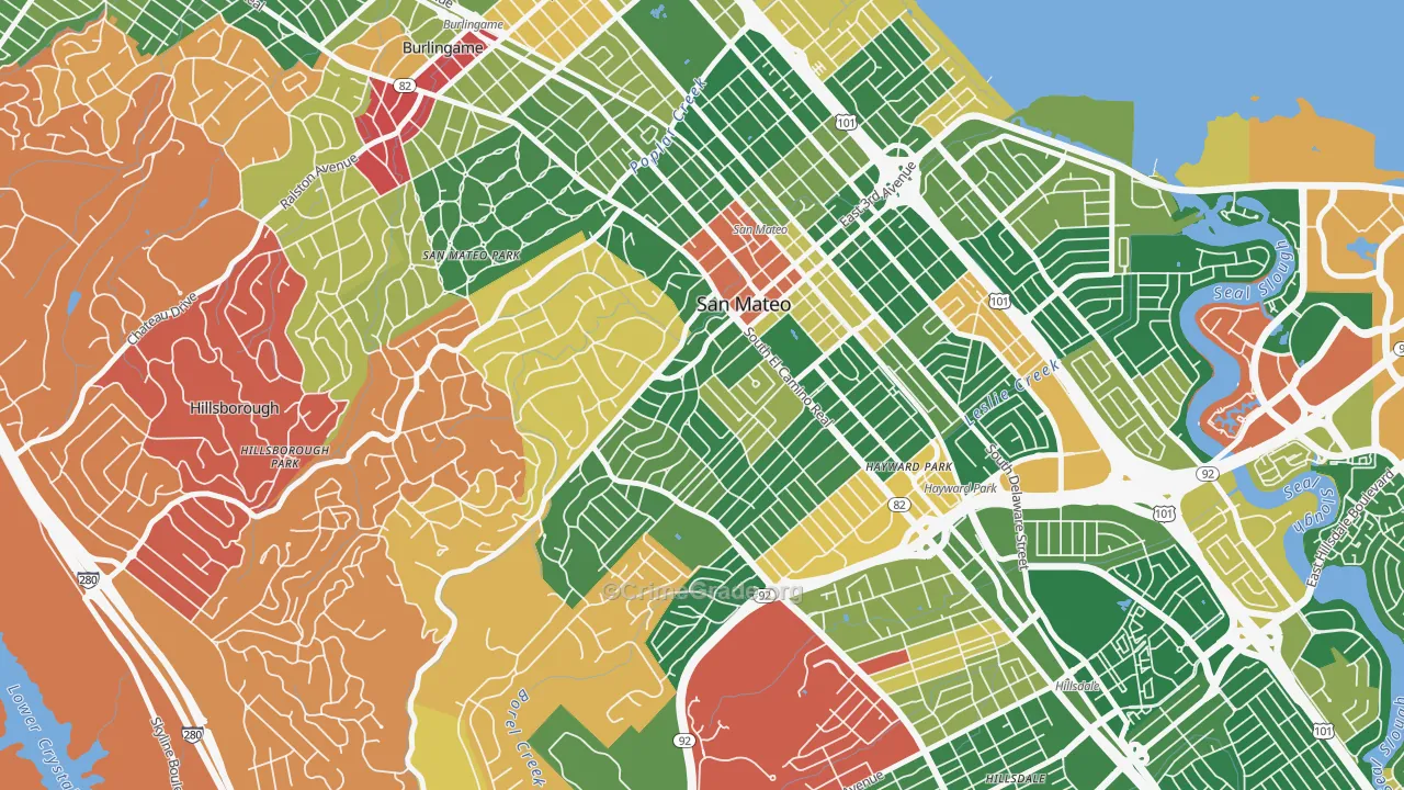 Baywood-Aragon, San Mateo, CA Map of Burglary Rates