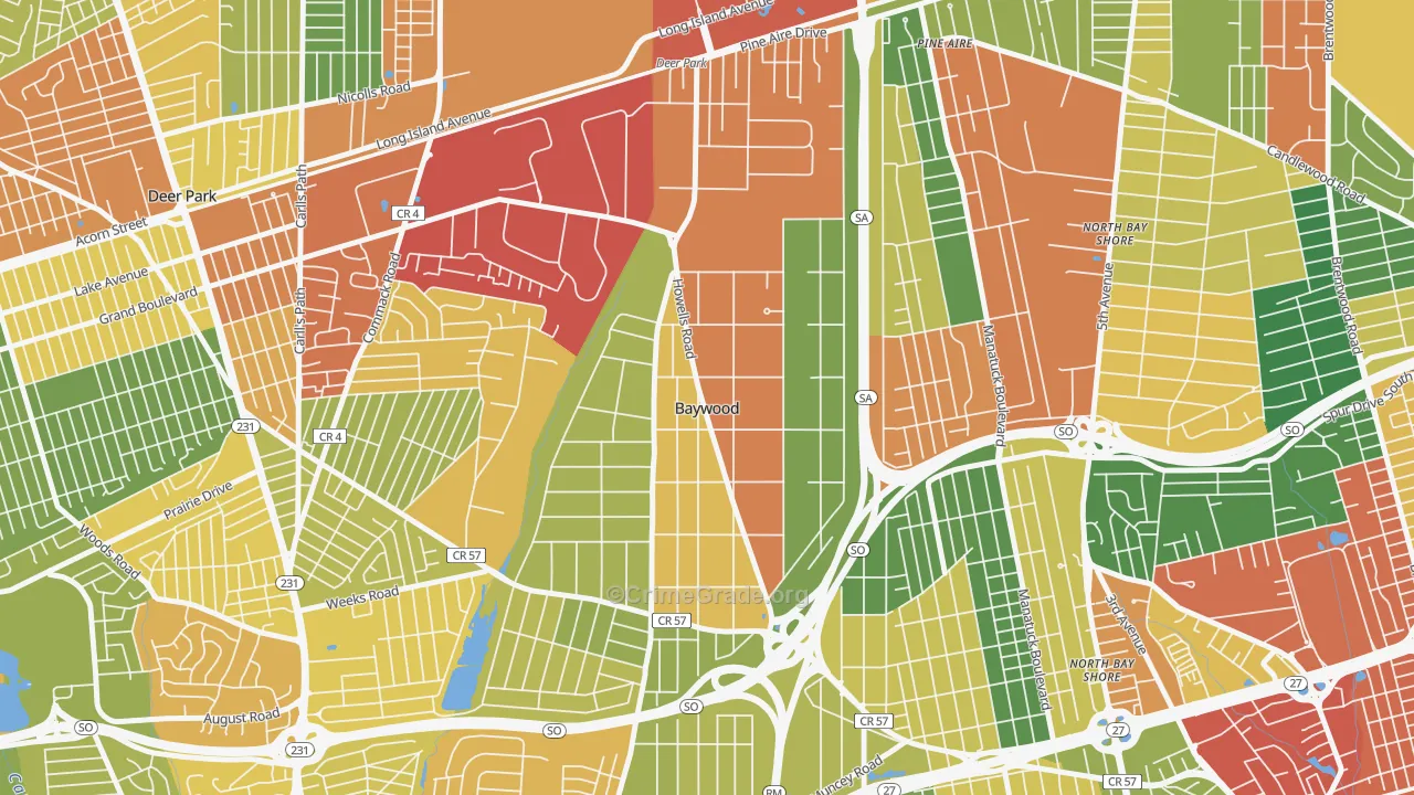 Baywood, NY Map of Burglary Rates