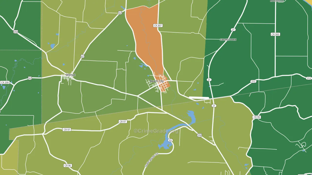 Beach City, OH Map of Burglary Rates