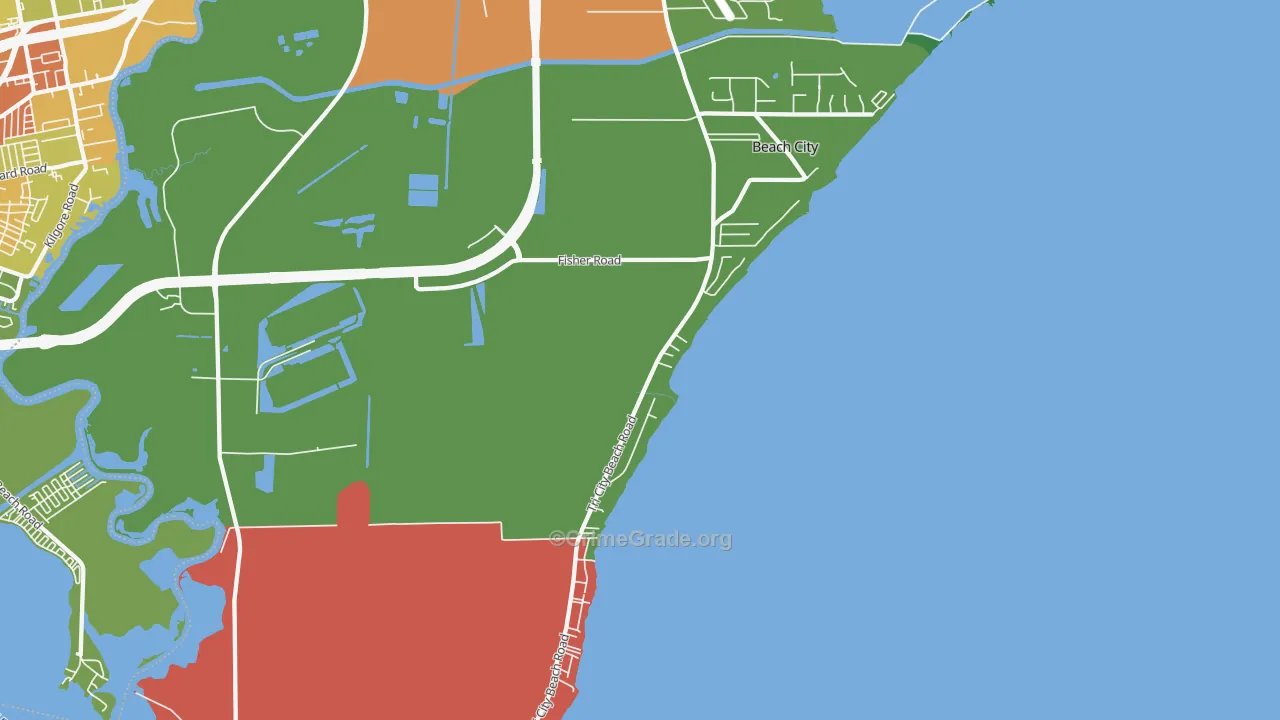 Beach City, TX Map of Burglary Rates