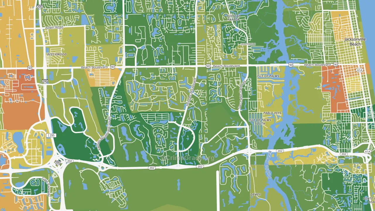 Beach Haven, Jacksonville, FL Map of Burglary Rates