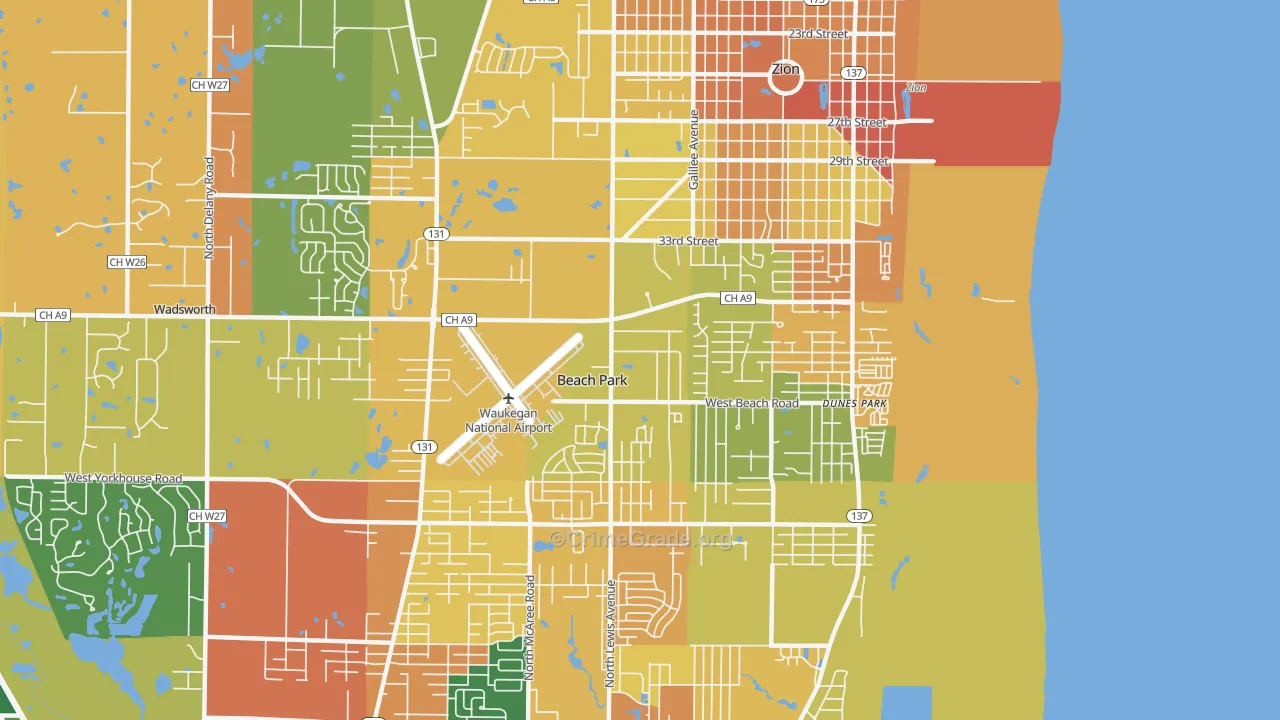 Beach Park, IL Map of Burglary Rates