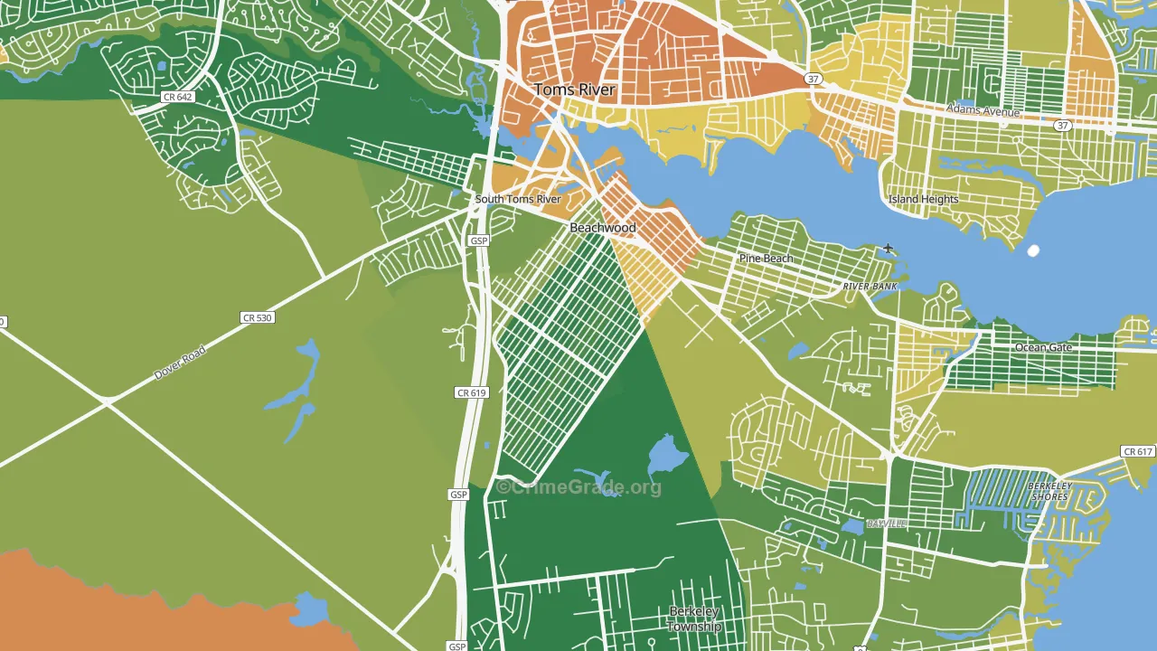 Beachwood, NJ Map of Burglary Rates