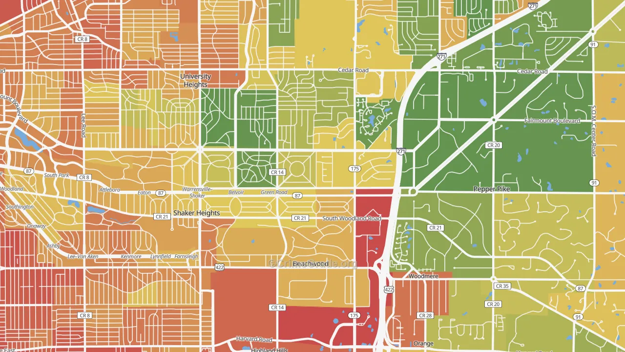 Beachwood, OH Map of Burglary Rates