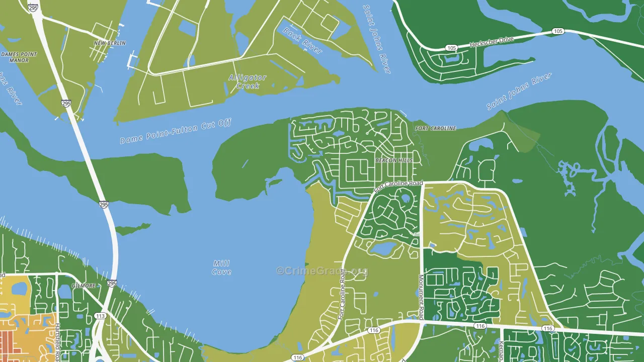 Beacon Hills and Harbour, Jacksonville, FL Map of Burglary Rates