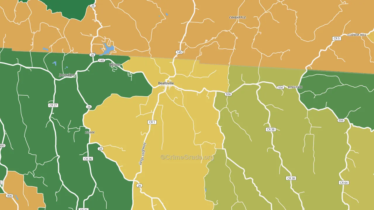 Beallsville, OH Map of Burglary Rates