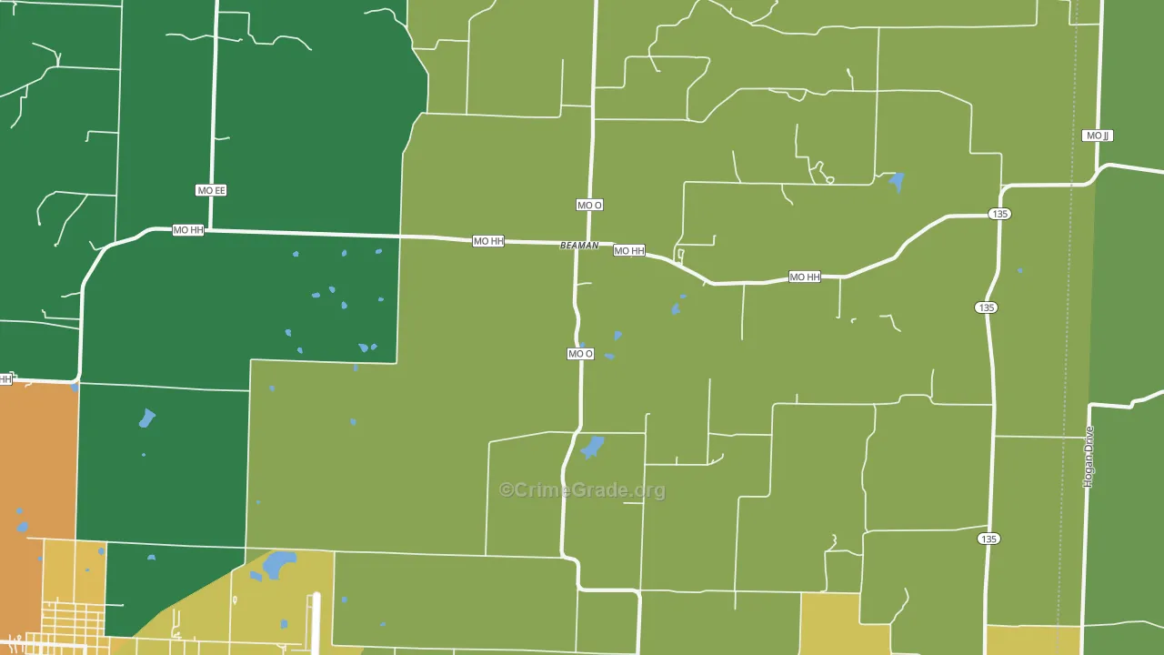 Beaman, MO Map of Burglary Rates
