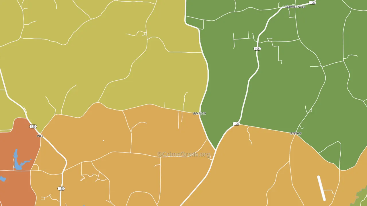 Beamon, AL Map of Burglary Rates