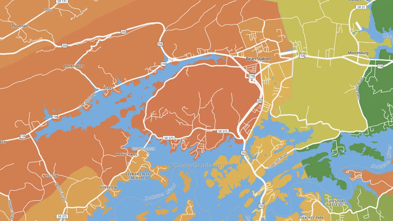 Bean Station, TN Map of Burglary Rates