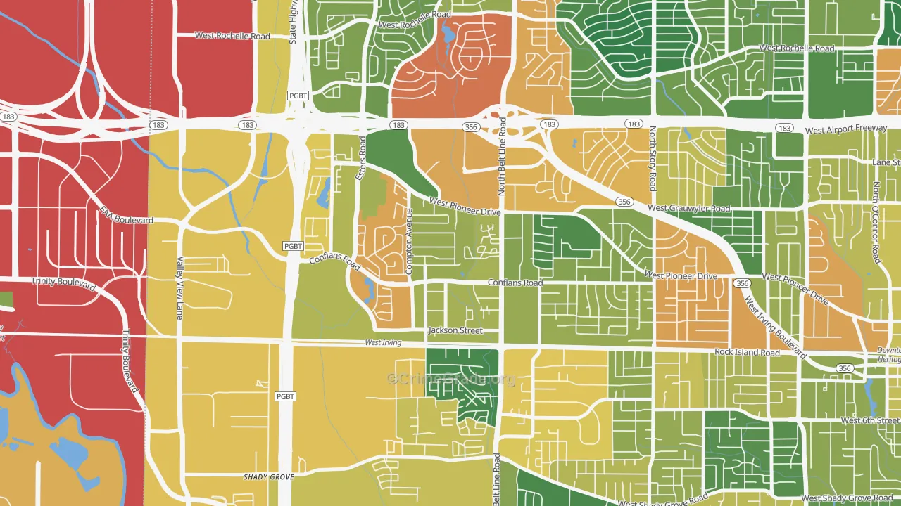 Bear Creek, Irving, TX Map of Burglary Rates