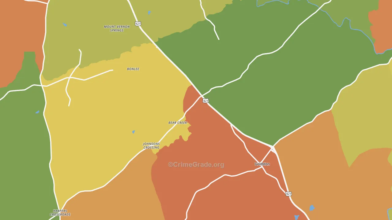 Bear Creek, NC Map of Burglary Rates