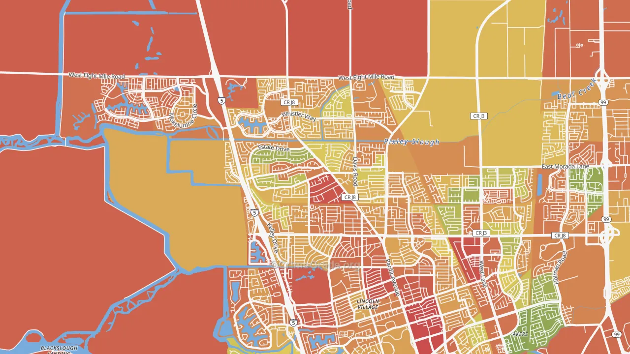Bear Creek, Stockton, CA Map of Burglary Rates