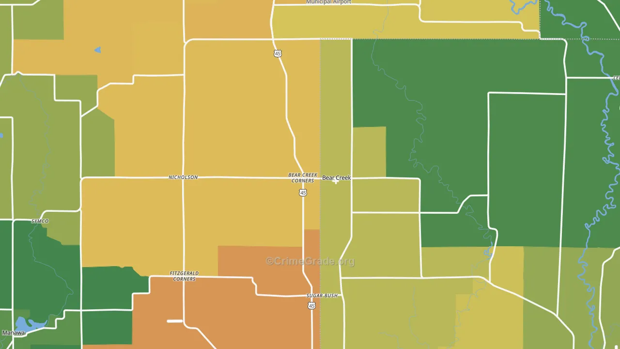 Bear Creek, WI Map of Burglary Rates
