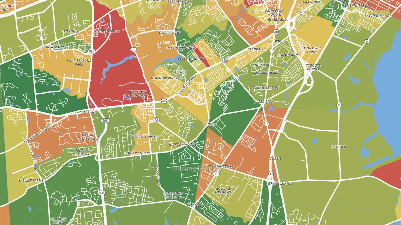 Bear, DE Map of Burglary Rates