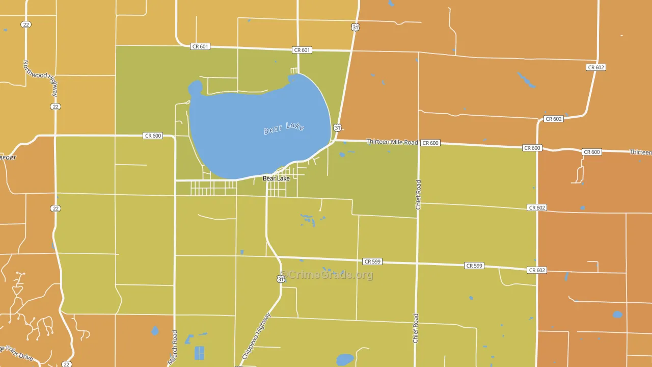 Bear Lake, MI Map of Burglary Rates