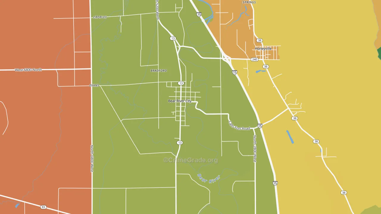 Bear River City, UT Map of Burglary Rates