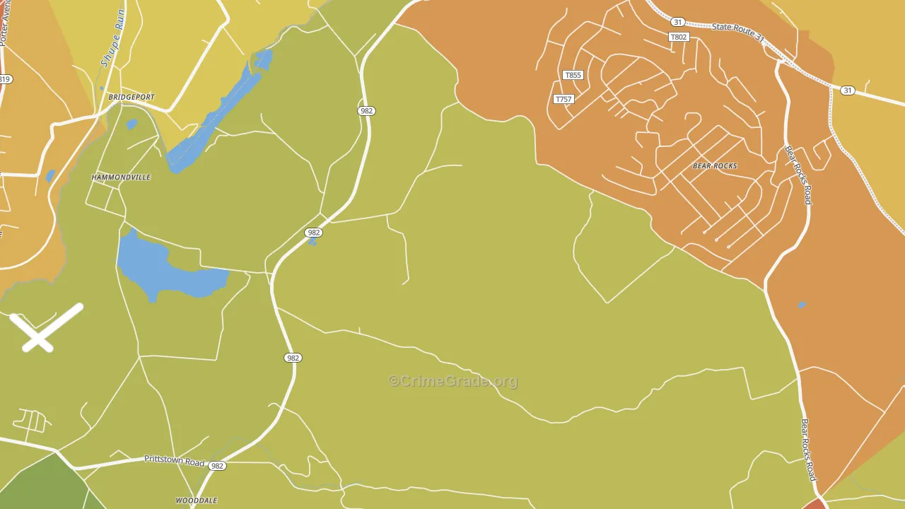 Bear Rocks, PA Map of Burglary Rates