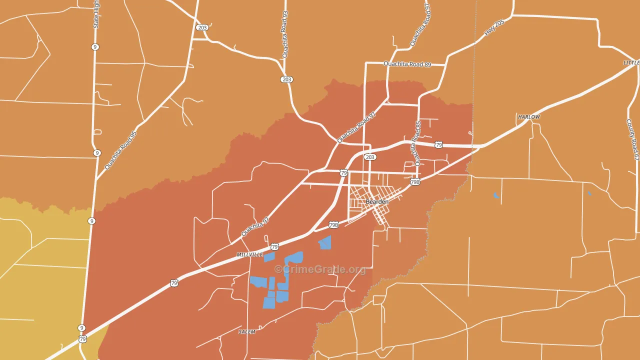 Bearden, AR Map of Burglary Rates