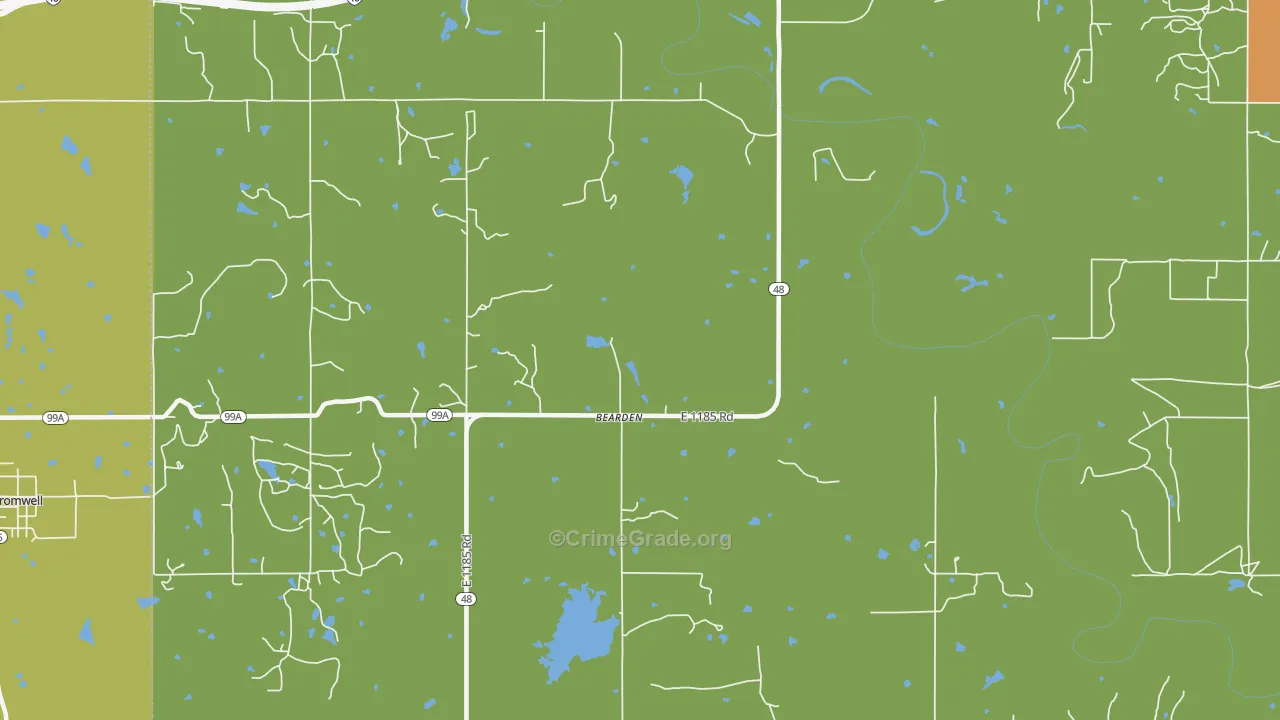 Bearden, OK Map of Burglary Rates