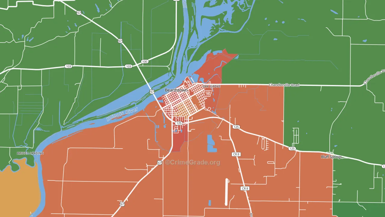 Beardstown, IL Map of Burglary Rates
