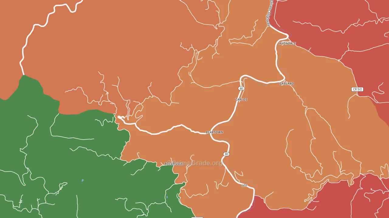 Beartown, WV Map of Burglary Rates