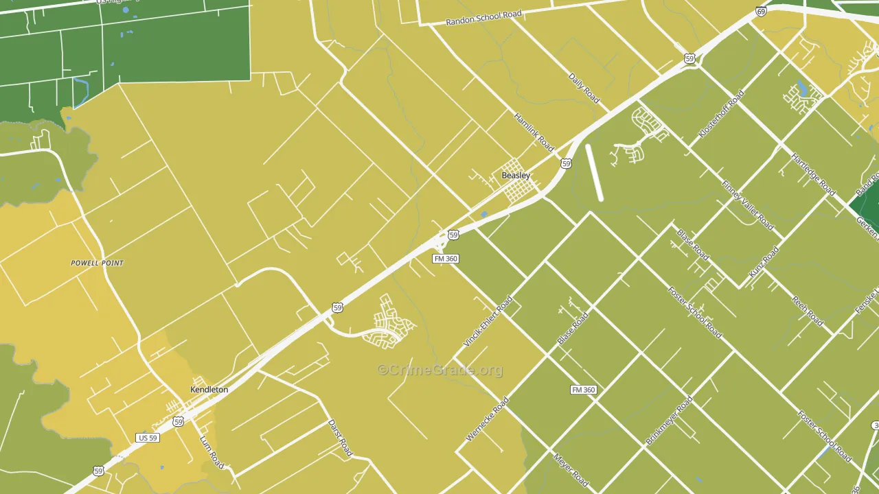 Beasley, TX Map of Burglary Rates