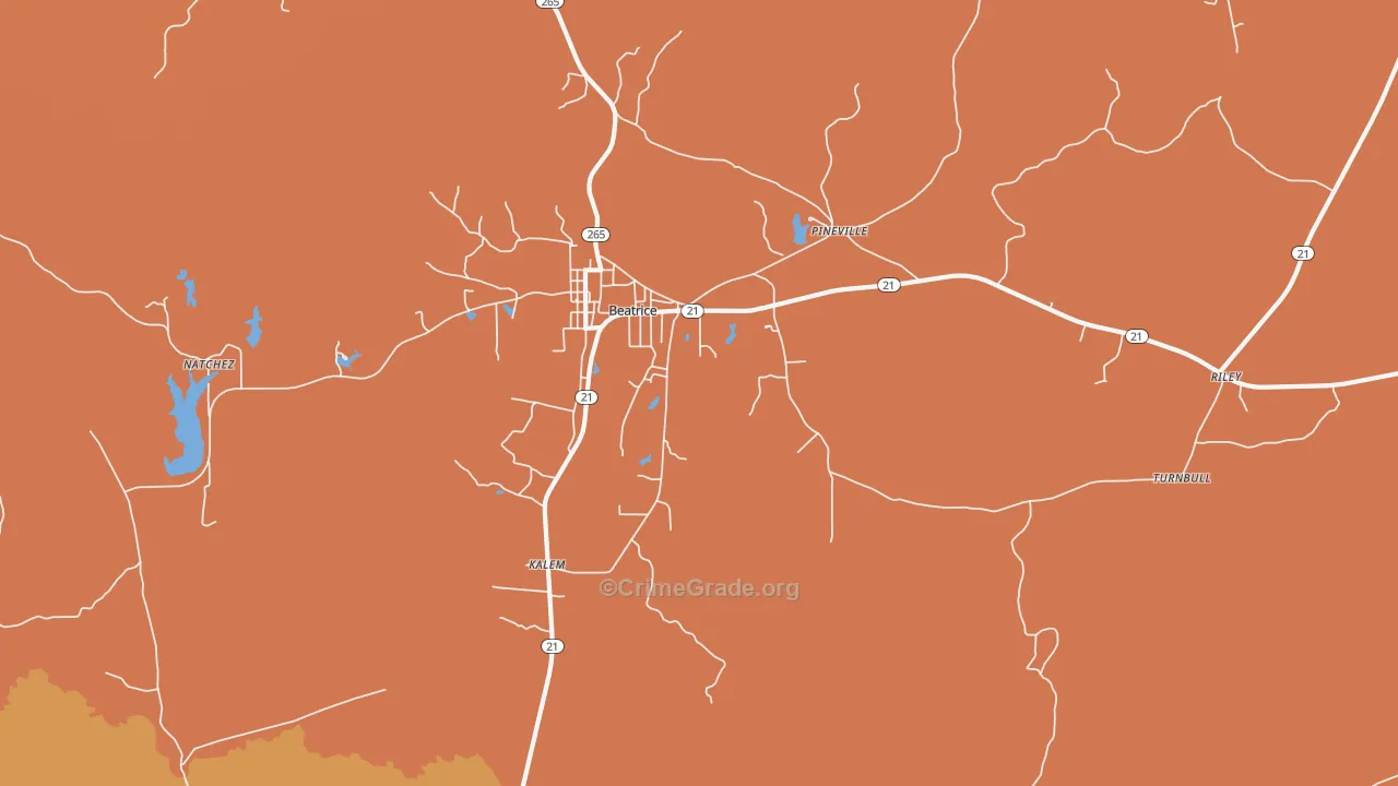 Beatrice, AL Map of Burglary Rates