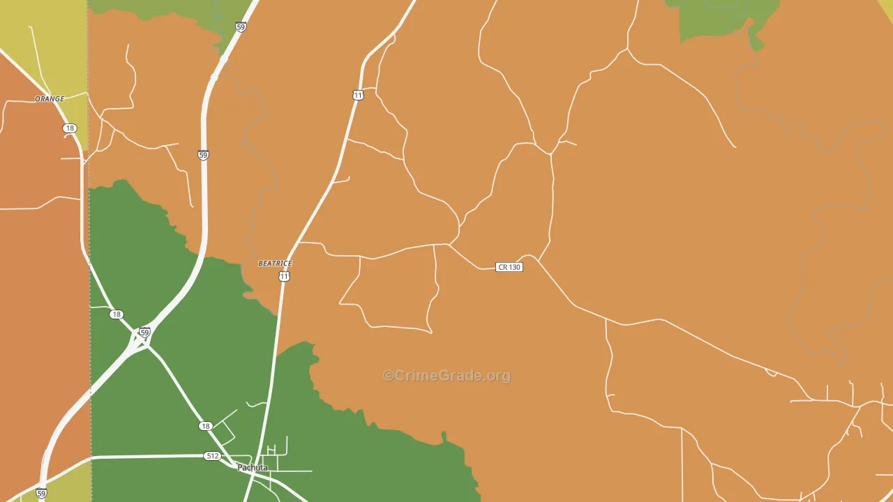 Beatrice, MS Map of Burglary Rates
