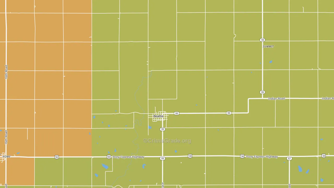 Beattie, KS Map of Burglary Rates