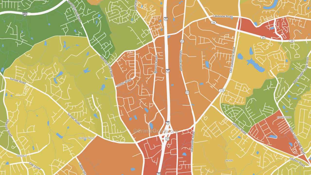 Beatties Ford-Trinity, Charlotte, NC Map of Burglary Rates