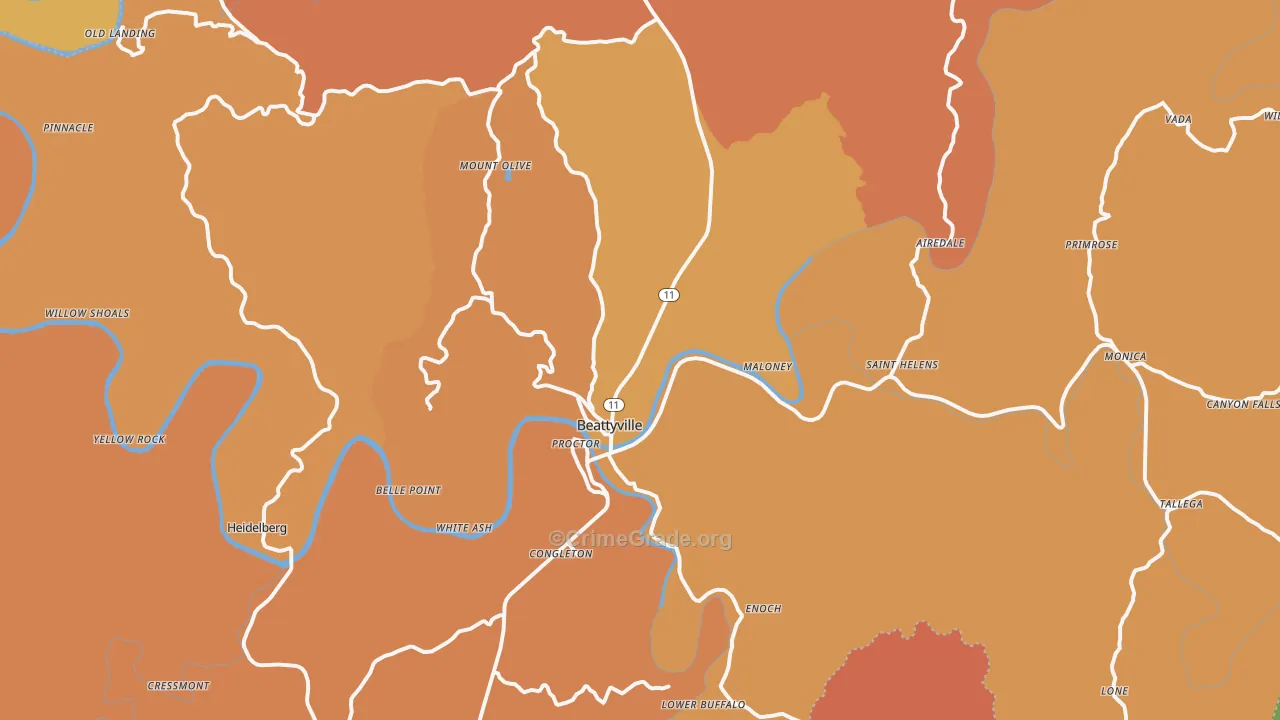 Beattyville, KY Map of Burglary Rates