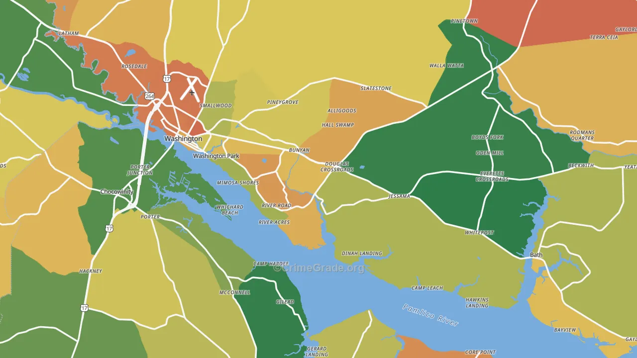 Beaufort County, NC Map of Burglary Rates
