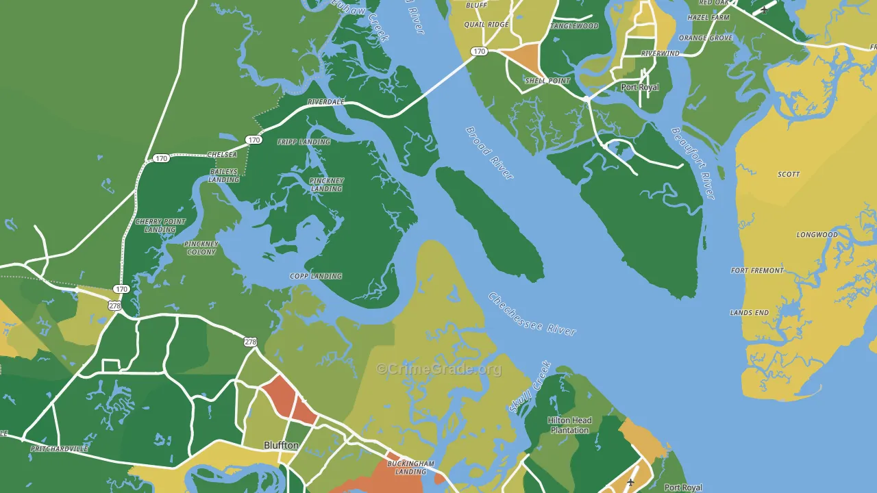 Beaufort County, SC Map of Burglary Rates