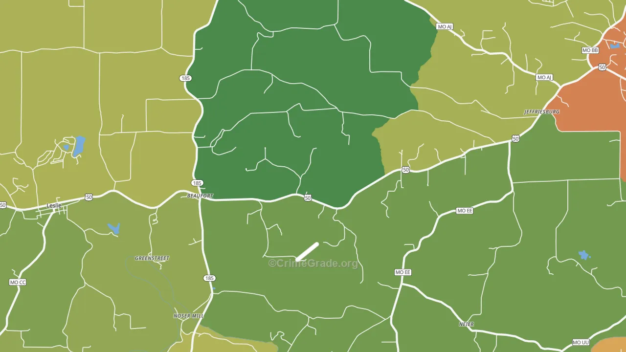 Beaufort, MO Map of Burglary Rates