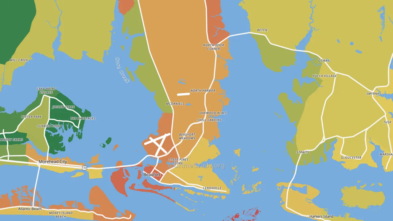 Beaufort, NC Map of Burglary Rates