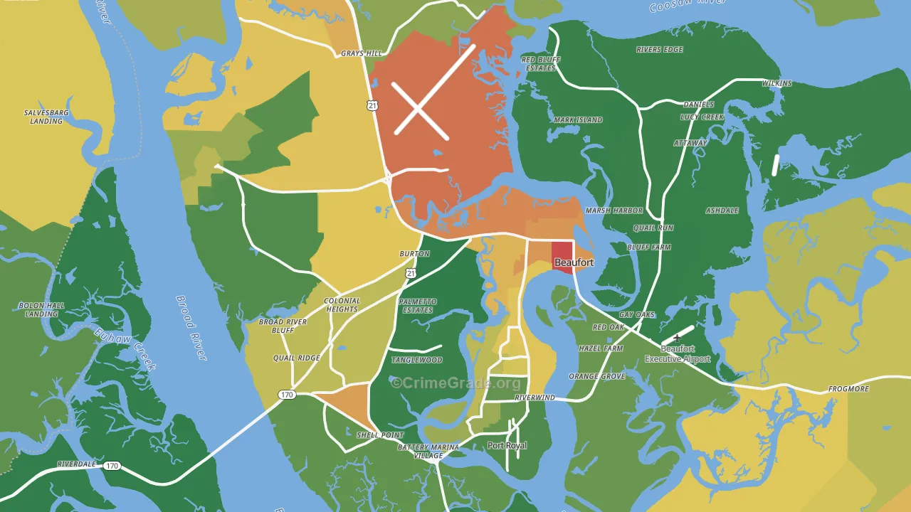 Beaufort, SC Map of Burglary Rates