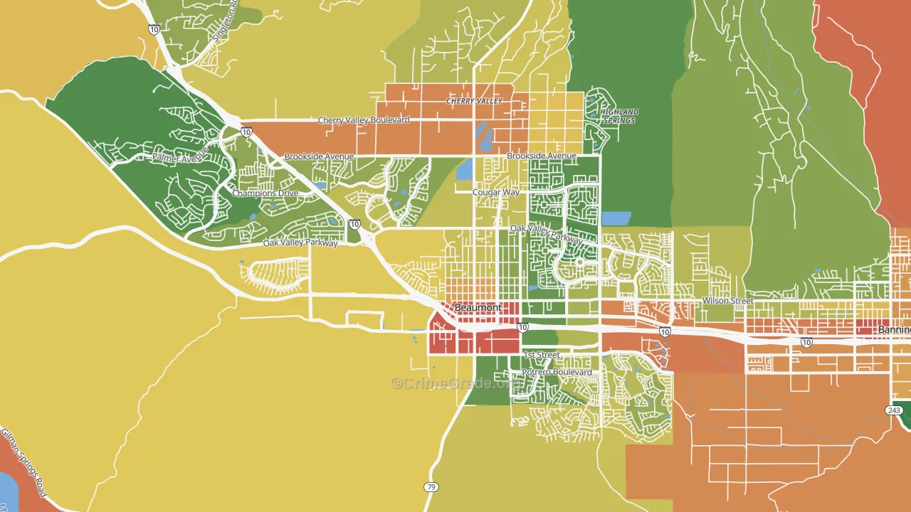 Beaumont, CA Map of Burglary Rates