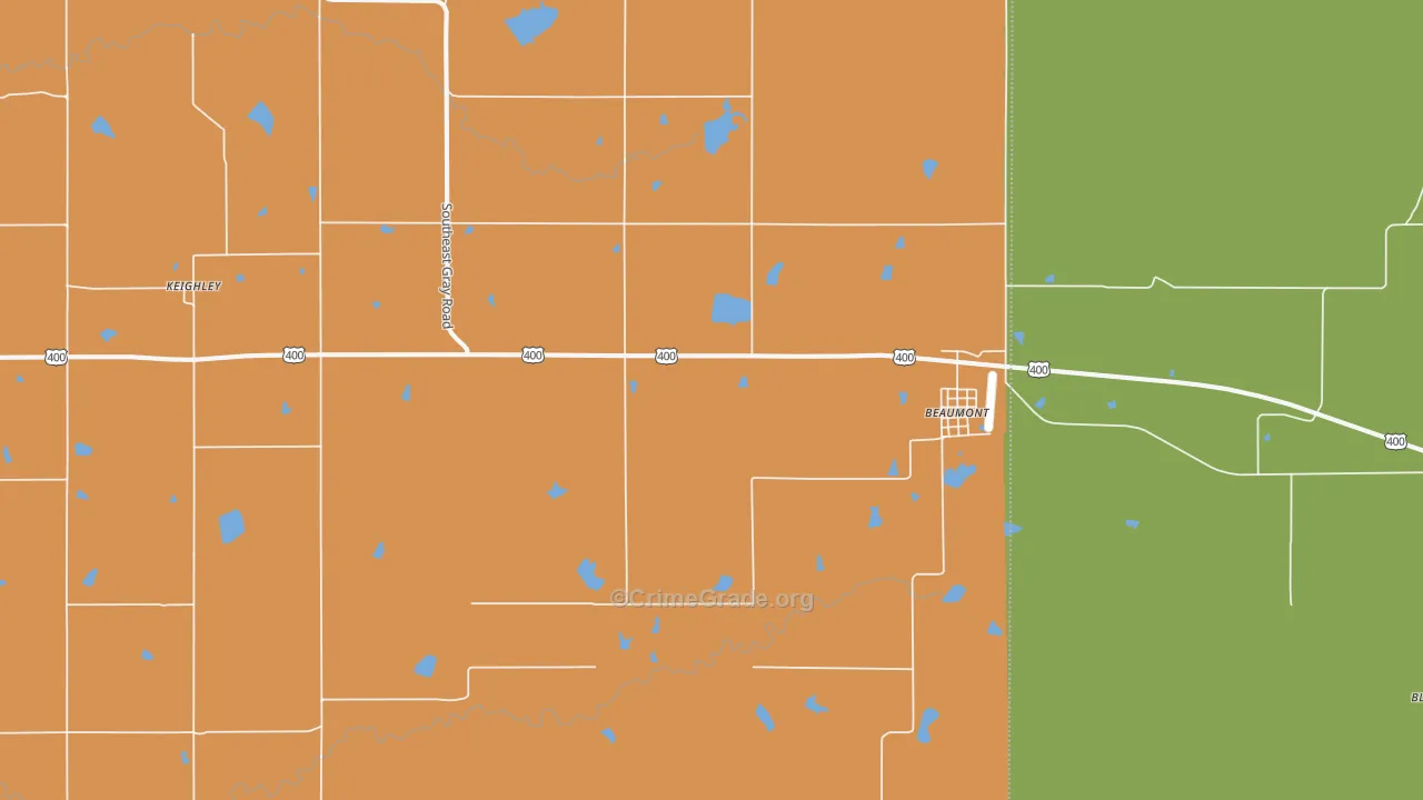 Beaumont, KS Map of Burglary Rates