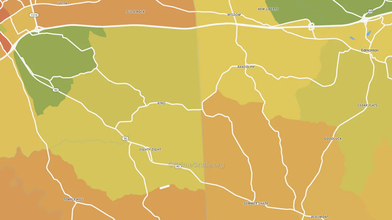 Beaumont, KY Map of Burglary Rates