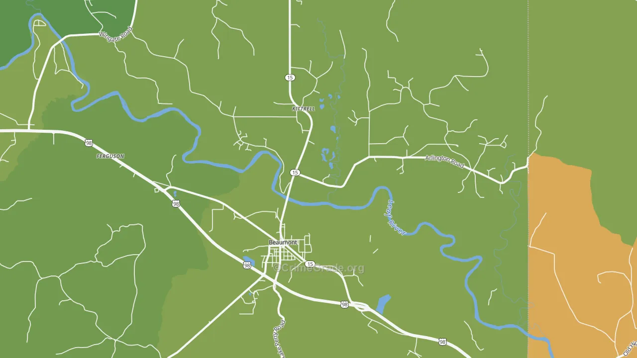 Beaumont, MS Map of Burglary Rates
