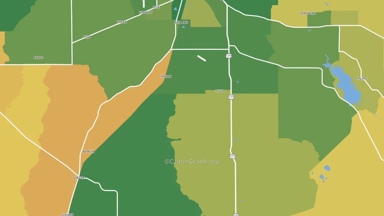 Beauregard Parish, LA Map of Burglary Rates