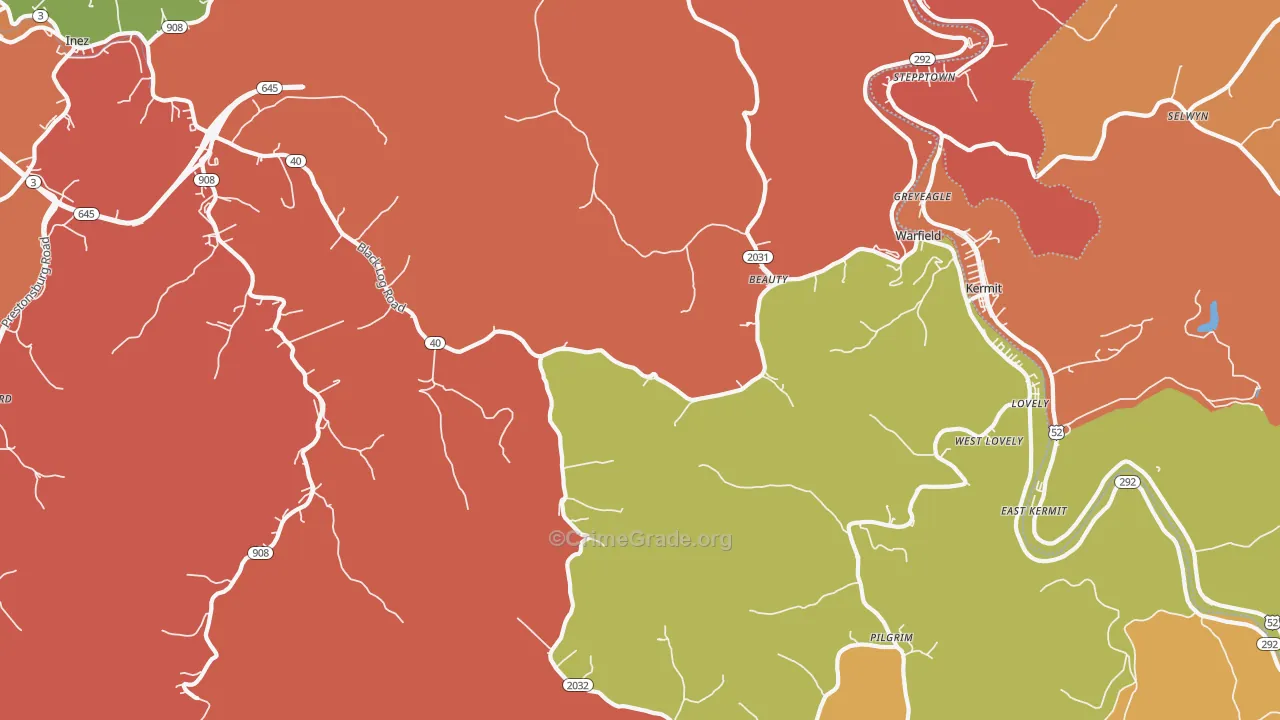 Beauty, KY Map of Burglary Rates