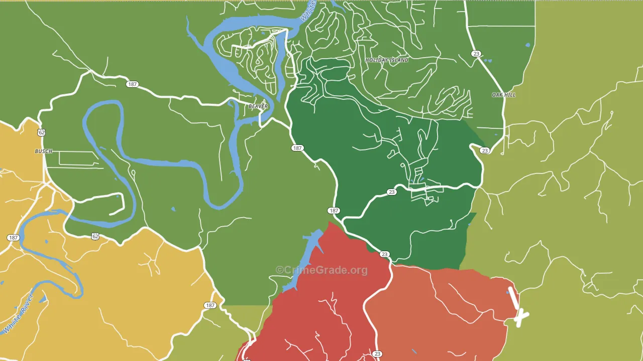 Beaver, AR Map of Burglary Rates