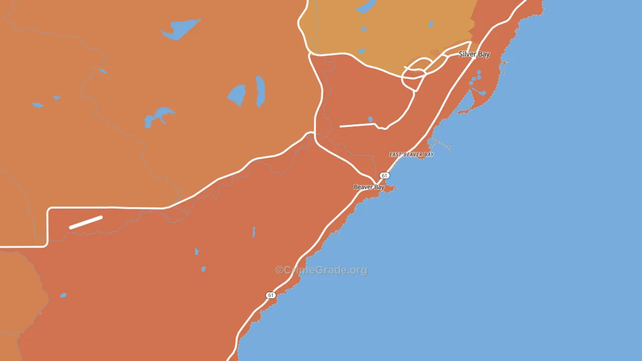 Beaver Bay, MN Map of Burglary Rates