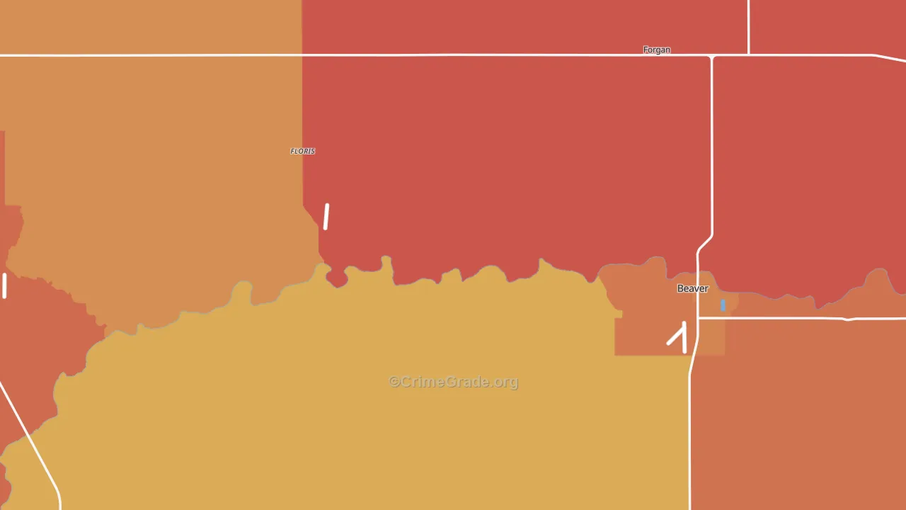 Beaver County, OK Map of Burglary Rates